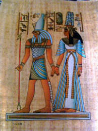 papyrus painting of Horus and Nefertari