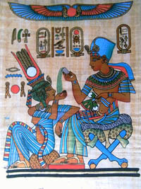 King Tut and his wife Egyptian papyrus painting